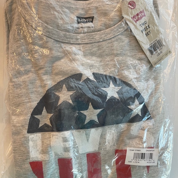 Levi's Denim Shortalls Overall's And T-shirt Red White Blue Girls Size Med NWT - Picture 5 of 9